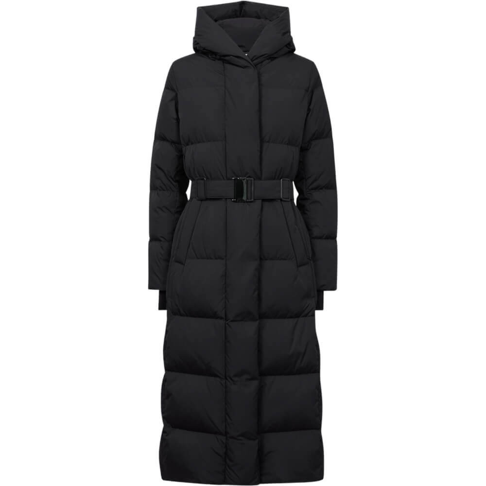 Black longline belted shop puffer jacket